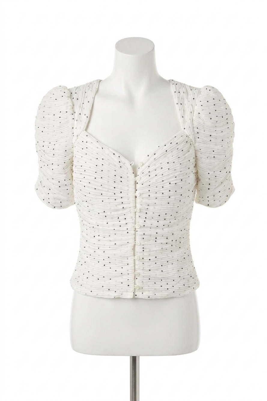 NEW FRAME gathered button front top in off white